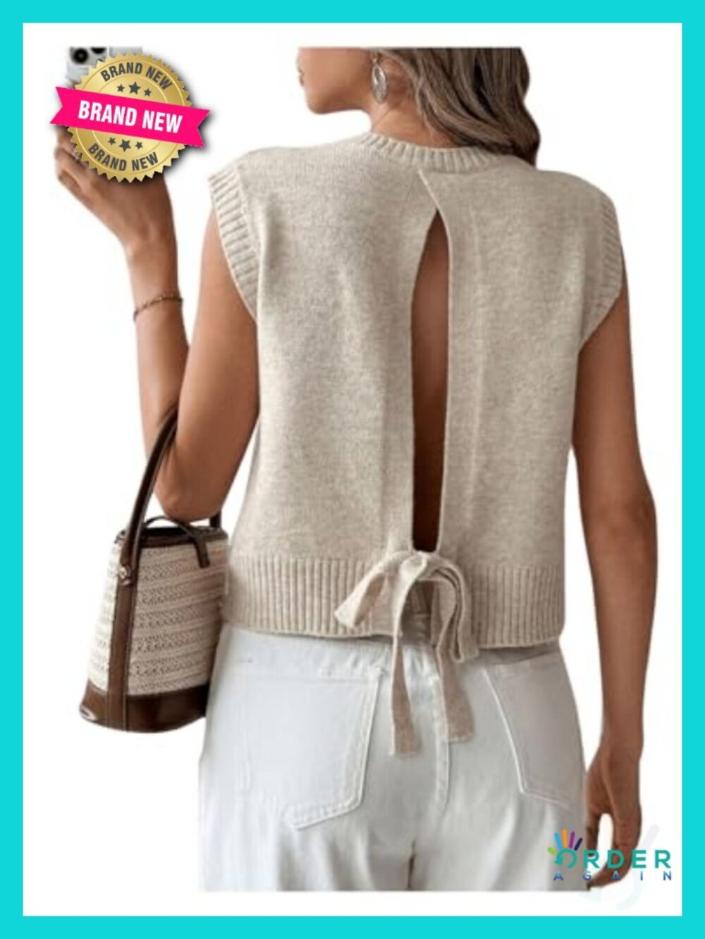 Backless Tie Knit Sleeveless Sweater Vest Open Back Top